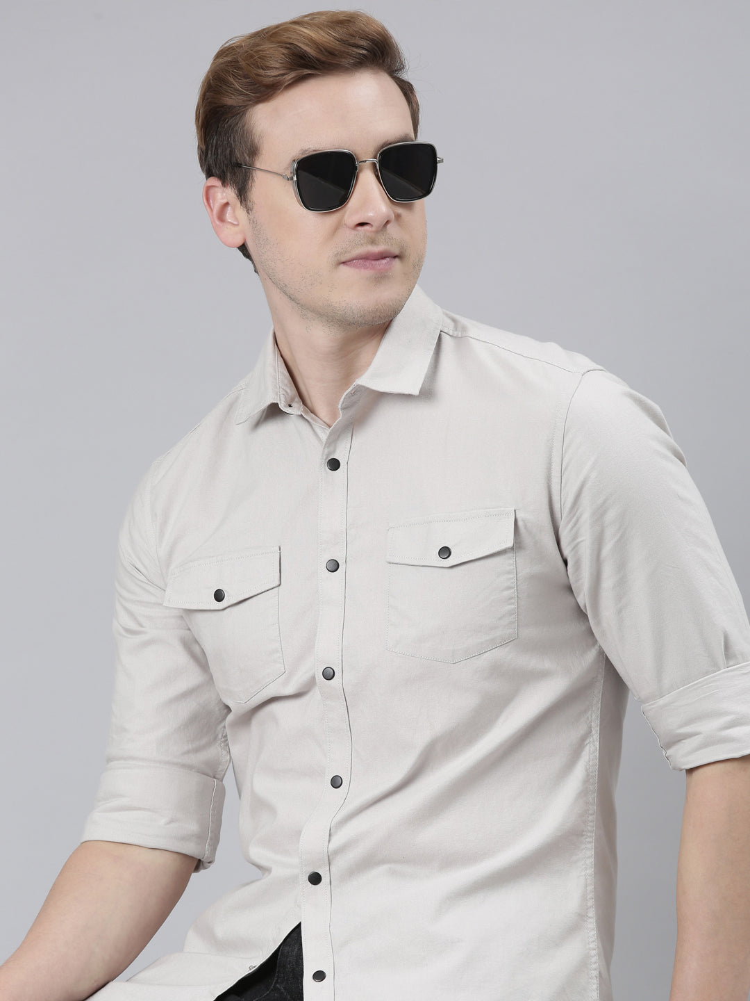 Harbor Grey Cargo Shirt Solid Shirt Bushirt