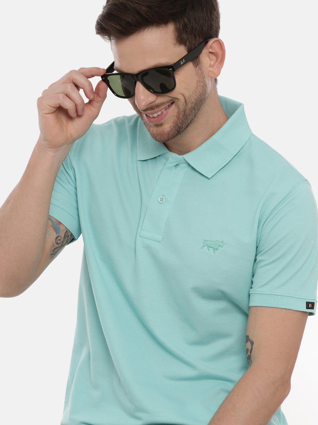 Aqua Polo Neck T-Shirt Polo Tees Bushirt   