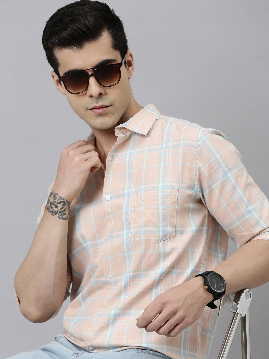 Heritage Peach Checks Shirt Checks Shirt Bushirt