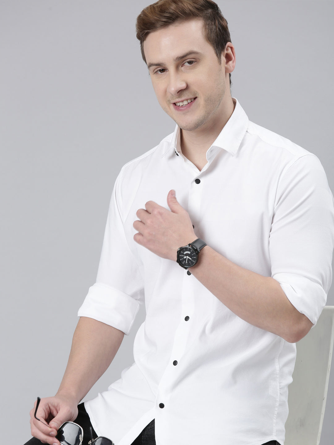White Solid Shirt Solid Shirt Bushirt