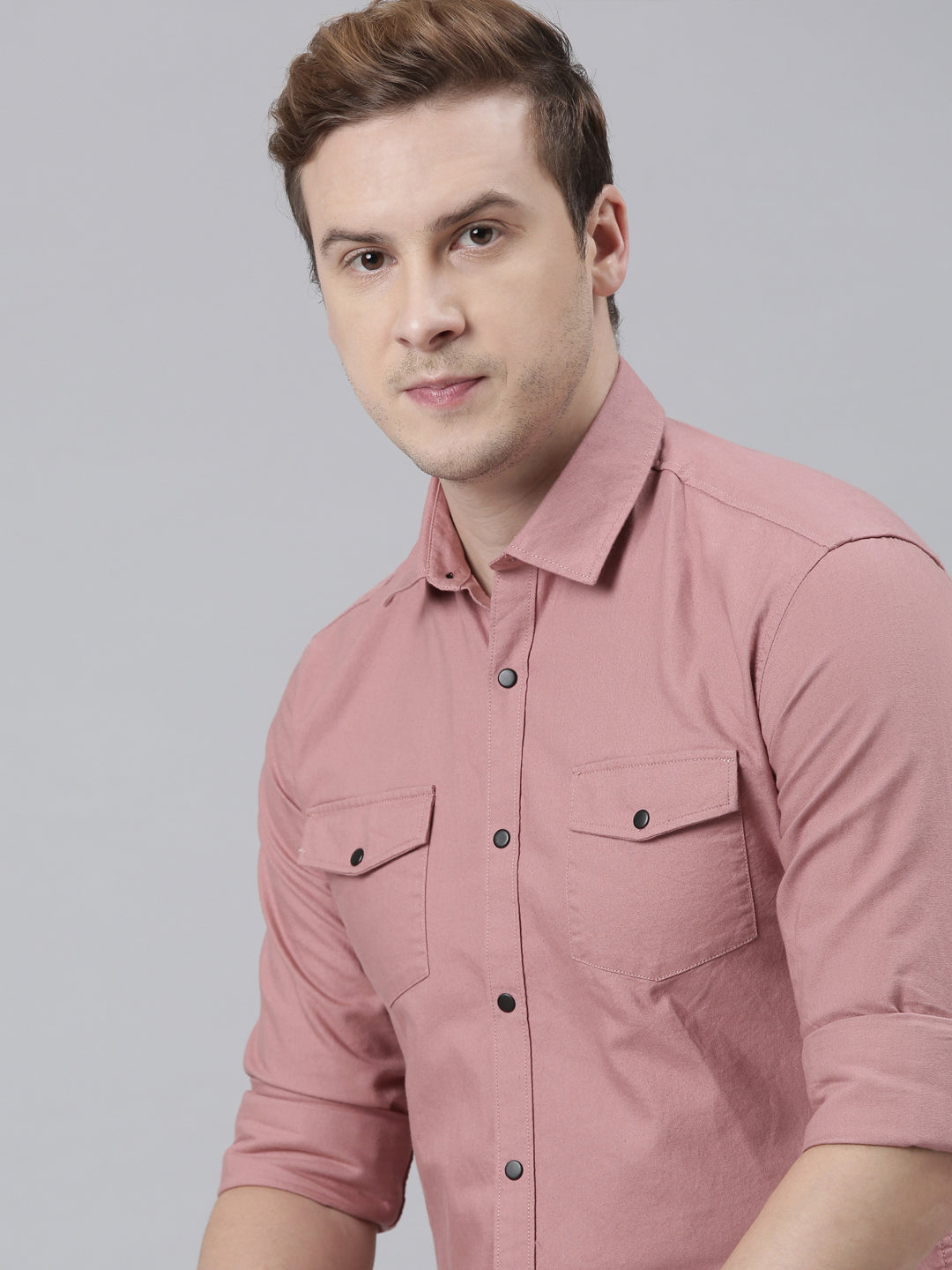 Salmon Pink Cargo Shirt Solid Shirt Bushirt