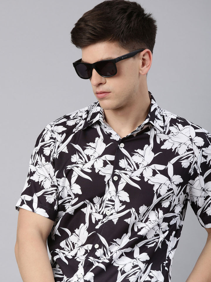 Seasonal Flower Black Shirt Printed Shirt Bushirt   