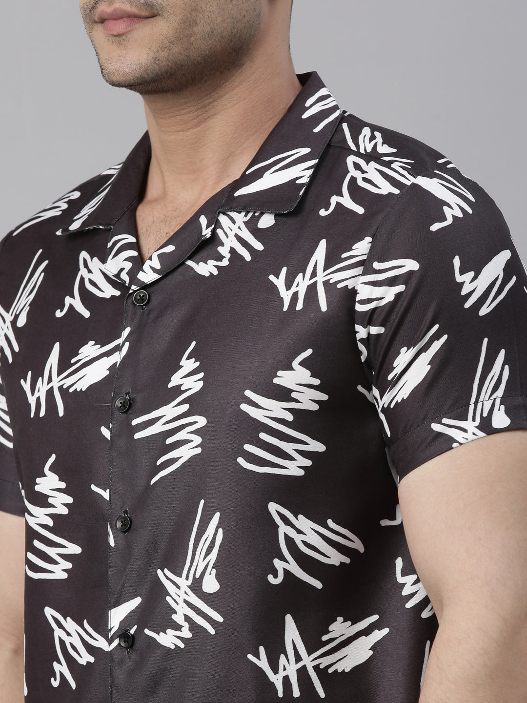 Scribble Black Night Suits Co-Ords Bushirt