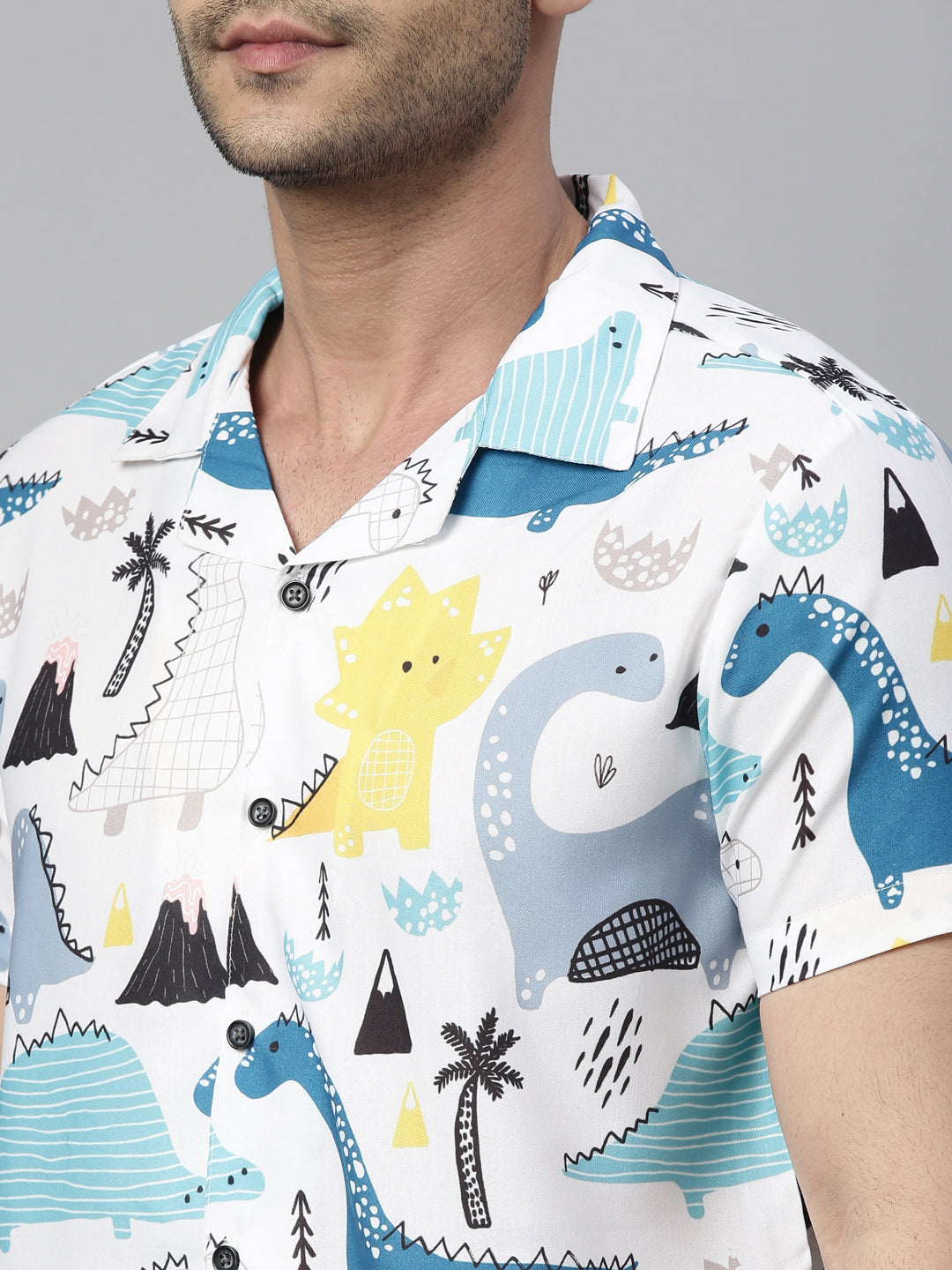 Cartoon Dino Blue White Co-Ords Co-Ords Bushirt