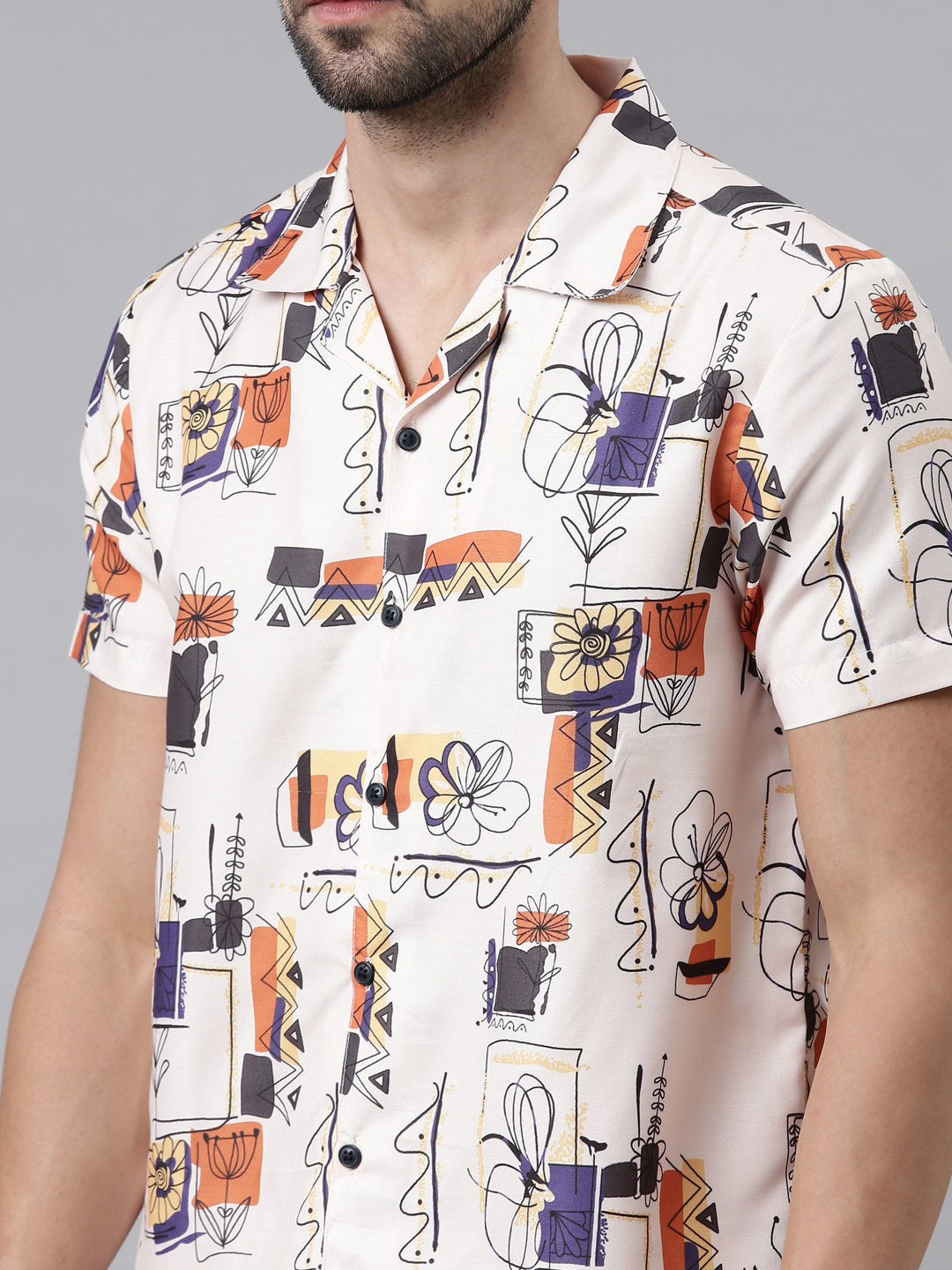 Cream Printed Co-Ords Co-Ords Bushirt