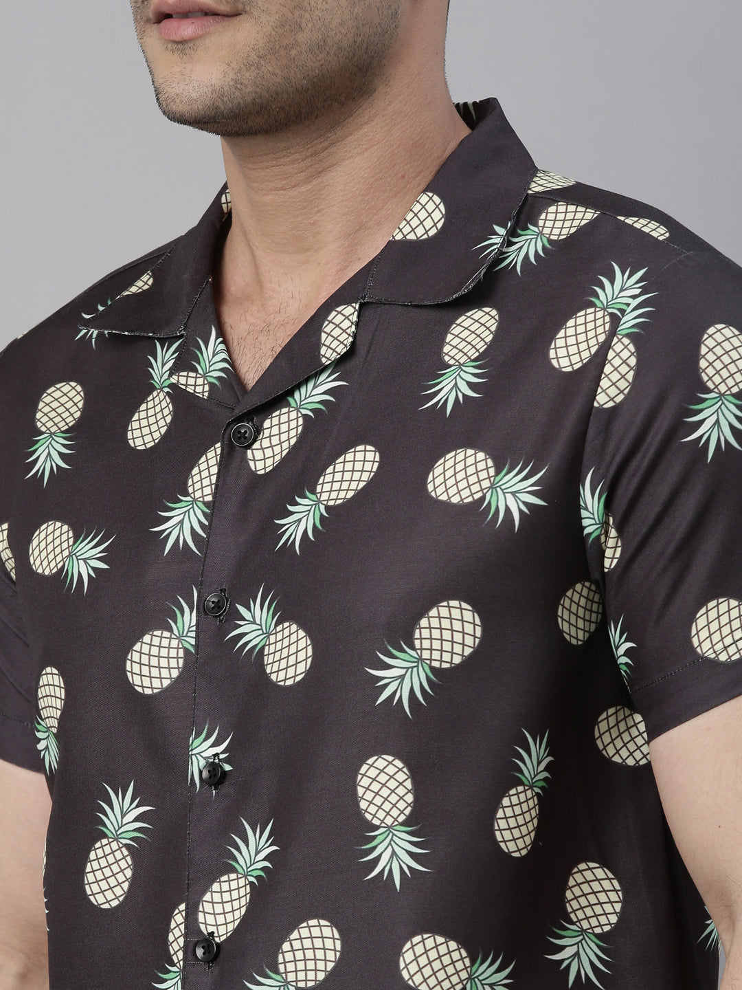 Tropical Pineapple Black Night Suits Co-Ords Bushirt