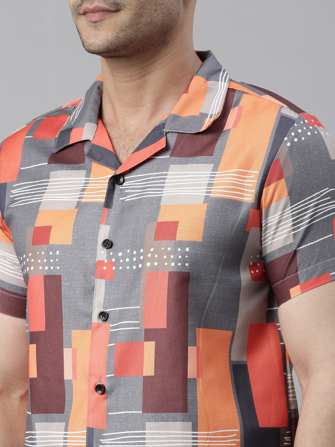 Geometric Grey Night Suits Co-Ords Bushirt