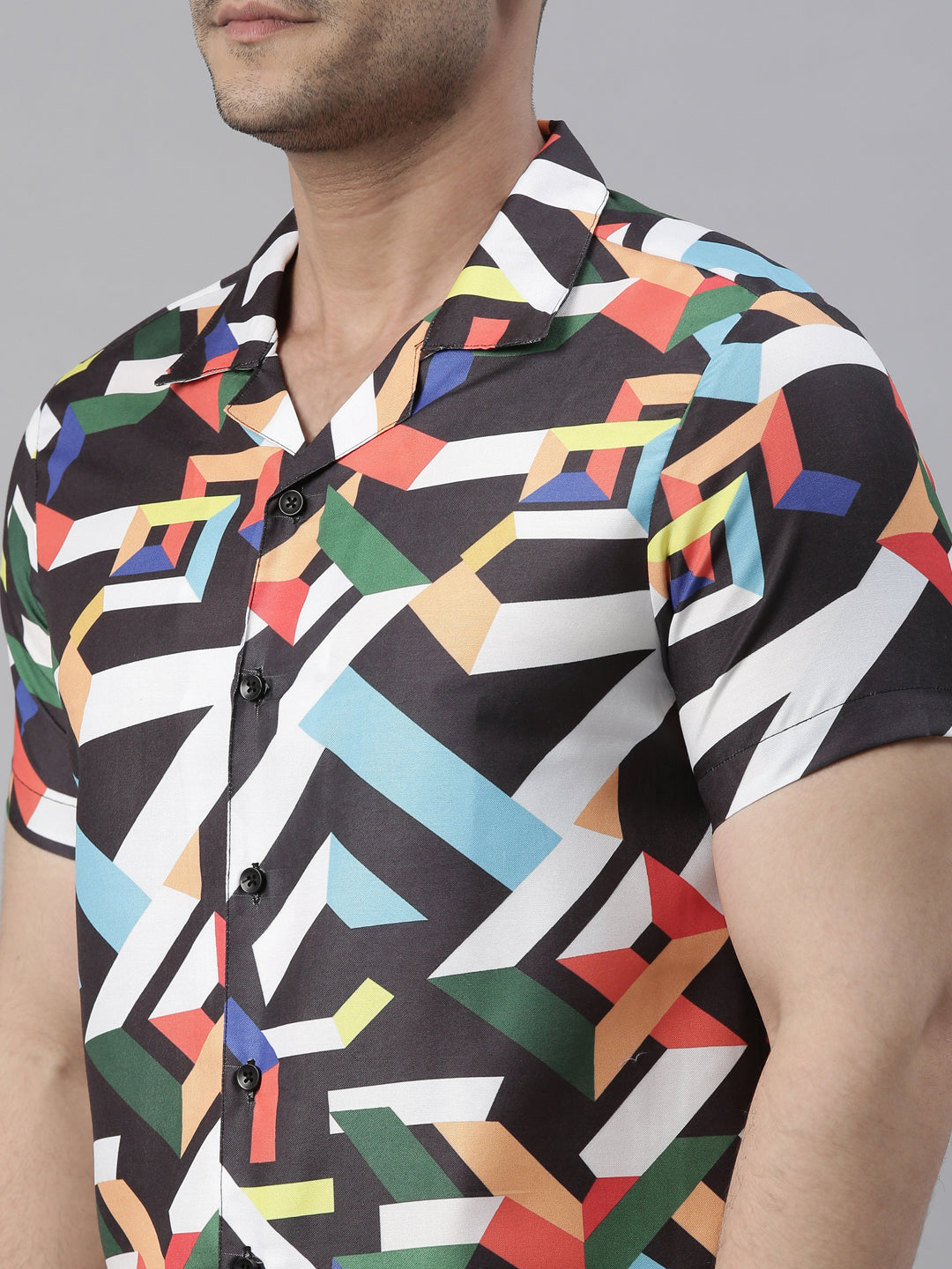 Black Colored Block Printed Night Suits Co-Ords Bushirt
