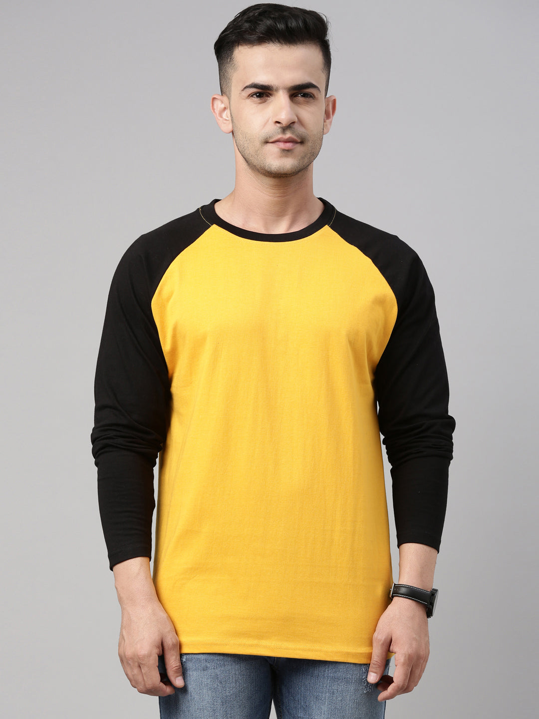 Mustard Solid Raglan T Shirt Full Sleeves Bushirt