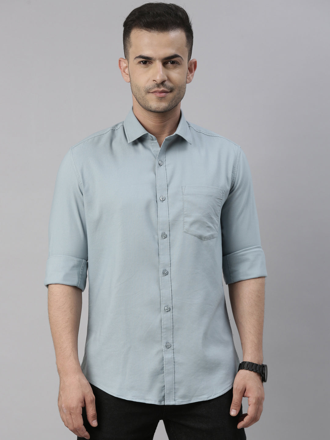 Steel Blue Solid Casual Shirt Solid Shirt Bushirt