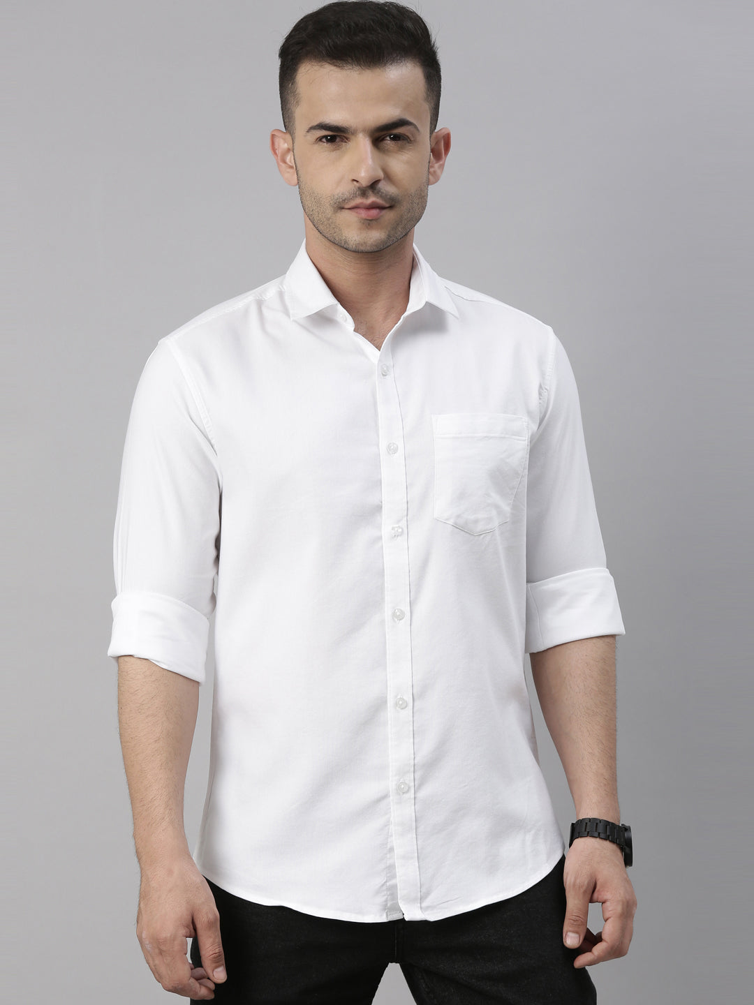 White Solid Casual Shirt Solid Shirt Bushirt