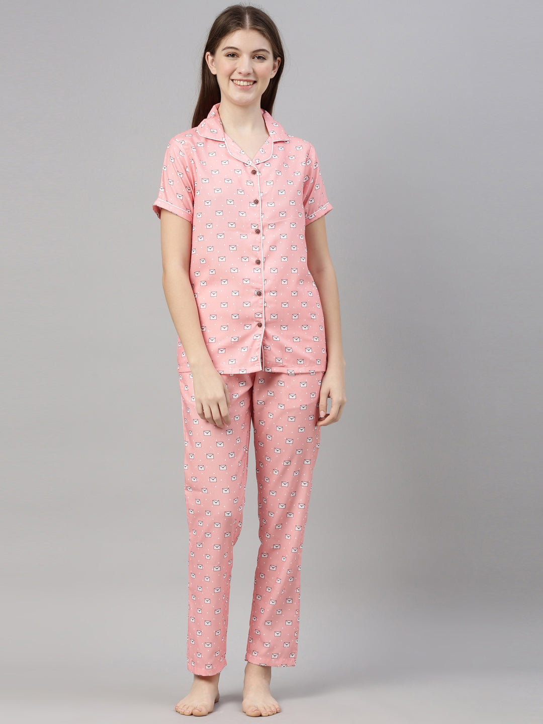 Love Letter Light Peach Women's Night Suits Women's Night Suit Bushirt
