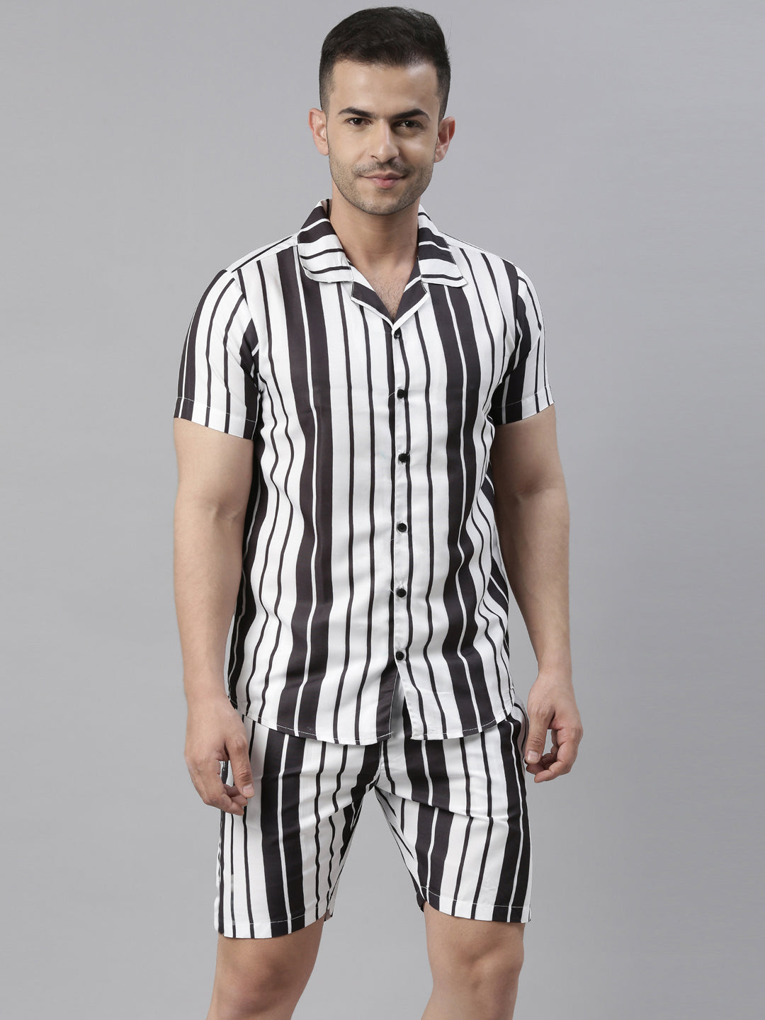 Spruce White Stripe Night Suits Co-Ords Bushirt