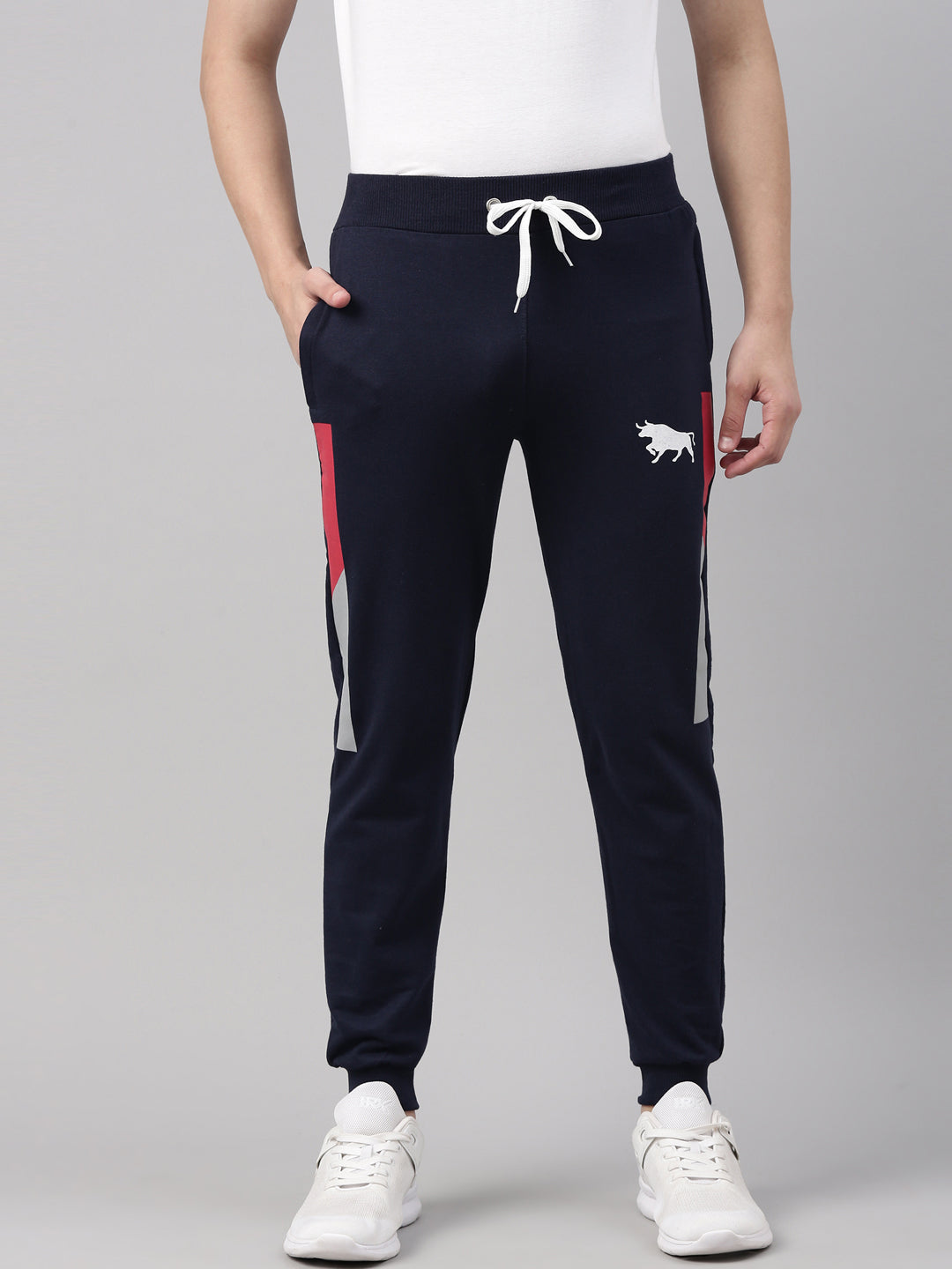 Navy Blue Solid Side Block Joggers Men's Joggers Bushirt