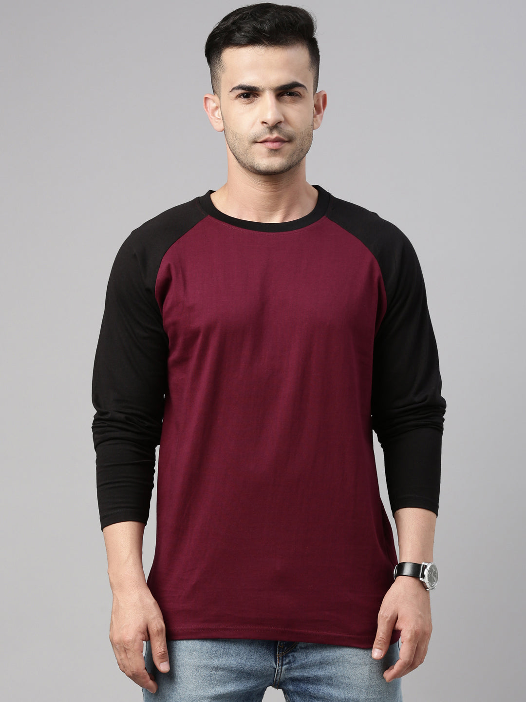 Maroon Solid Raglan T Shirt Full Sleeves Bushirt