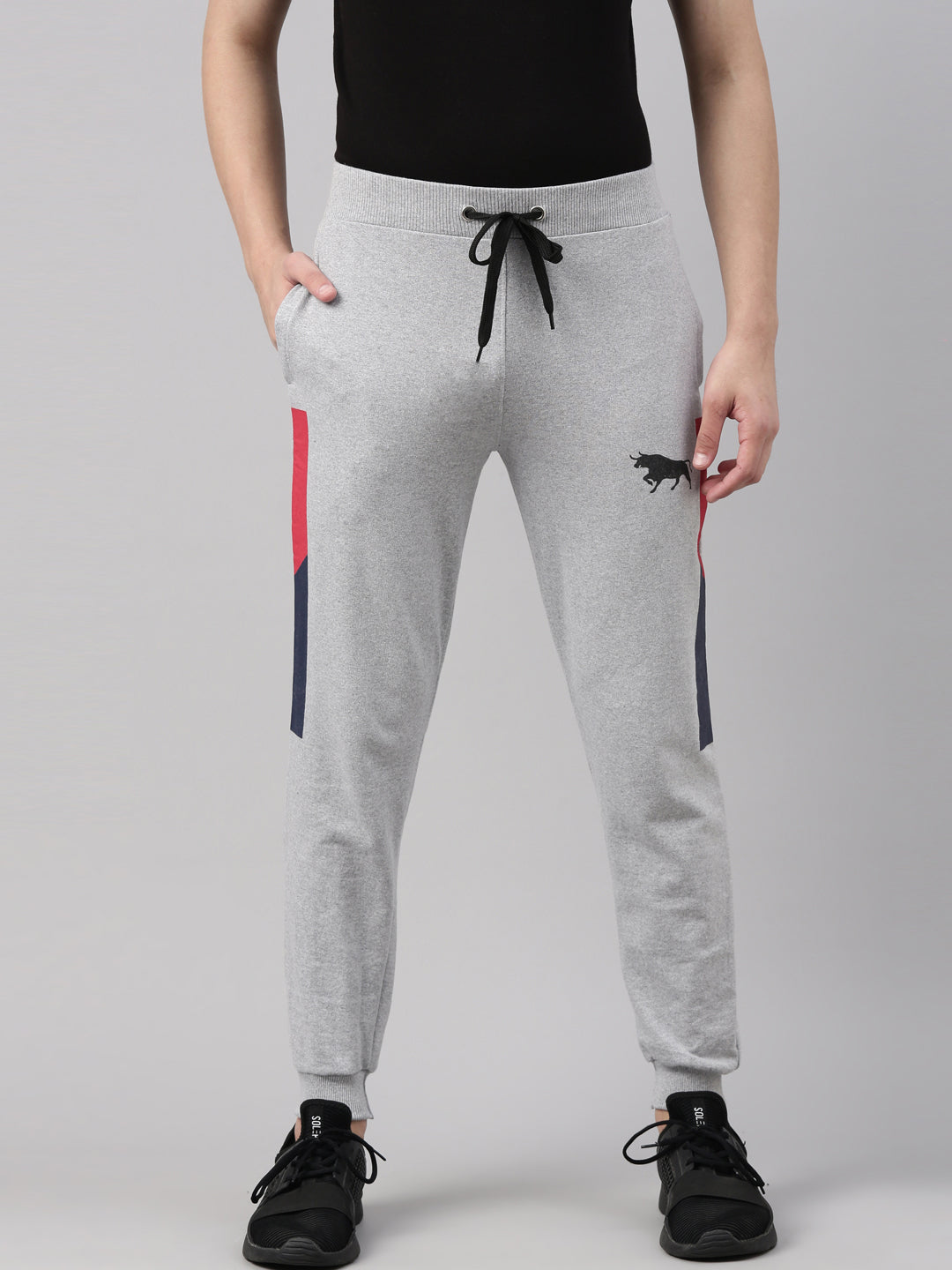 Light Grey Solid Side Block Joggers Men's Joggers Bushirt