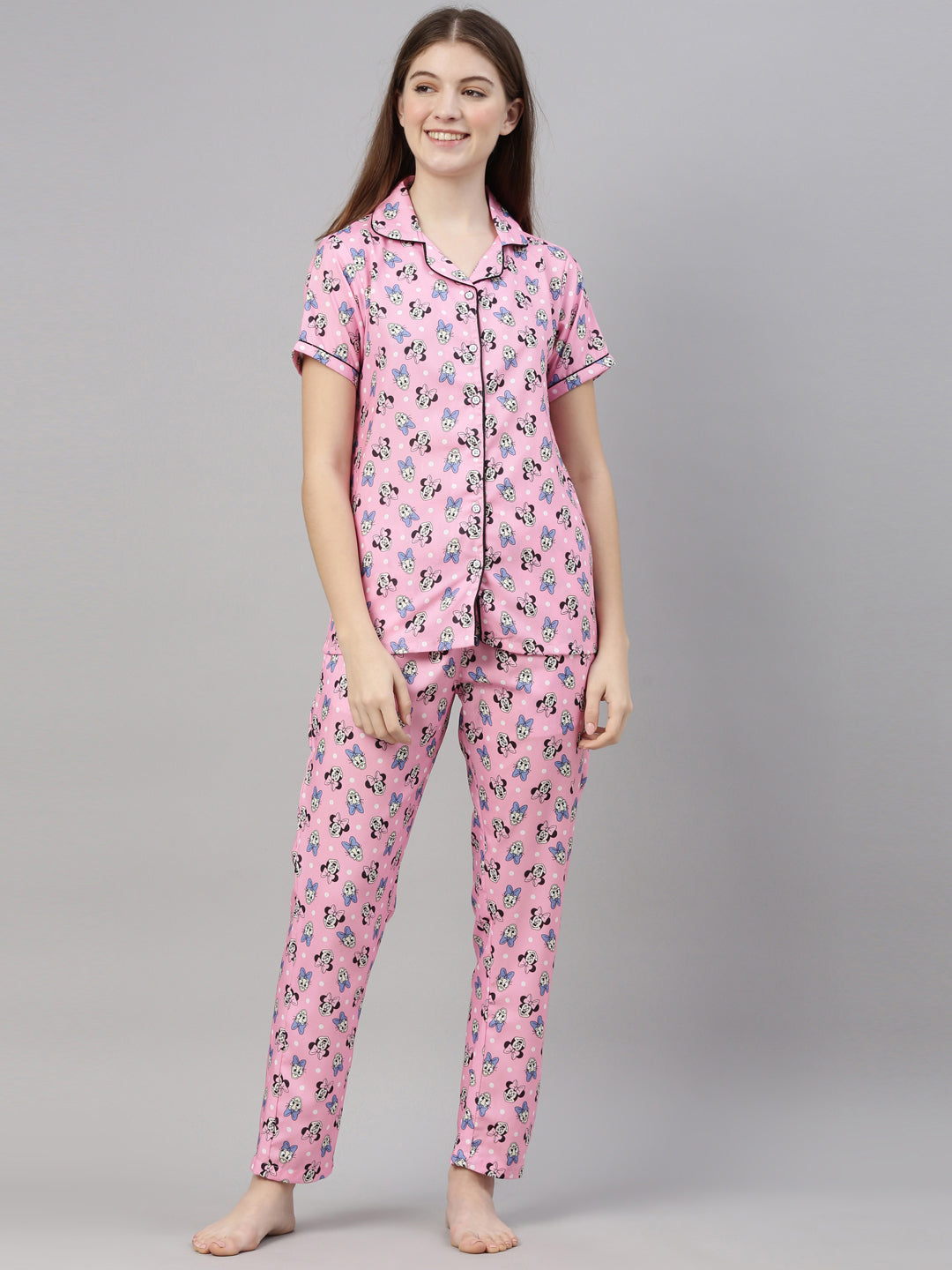 Mickey Mouse Pale Pink Women's Night Suits Women's Night Suit Bushirt