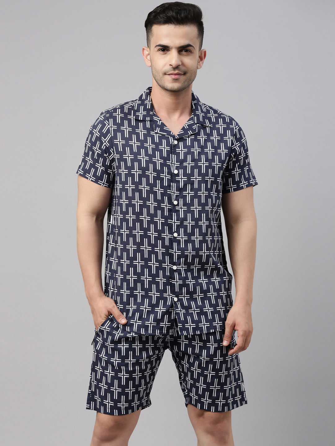 Printed Navy Blue Co-Ords Co-Ords Bushirt