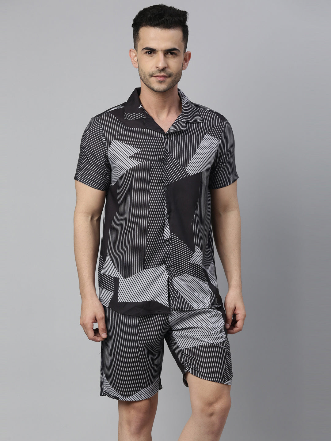 Irregular Strips Block Grey Co-Ords Co-Ords Bushirt