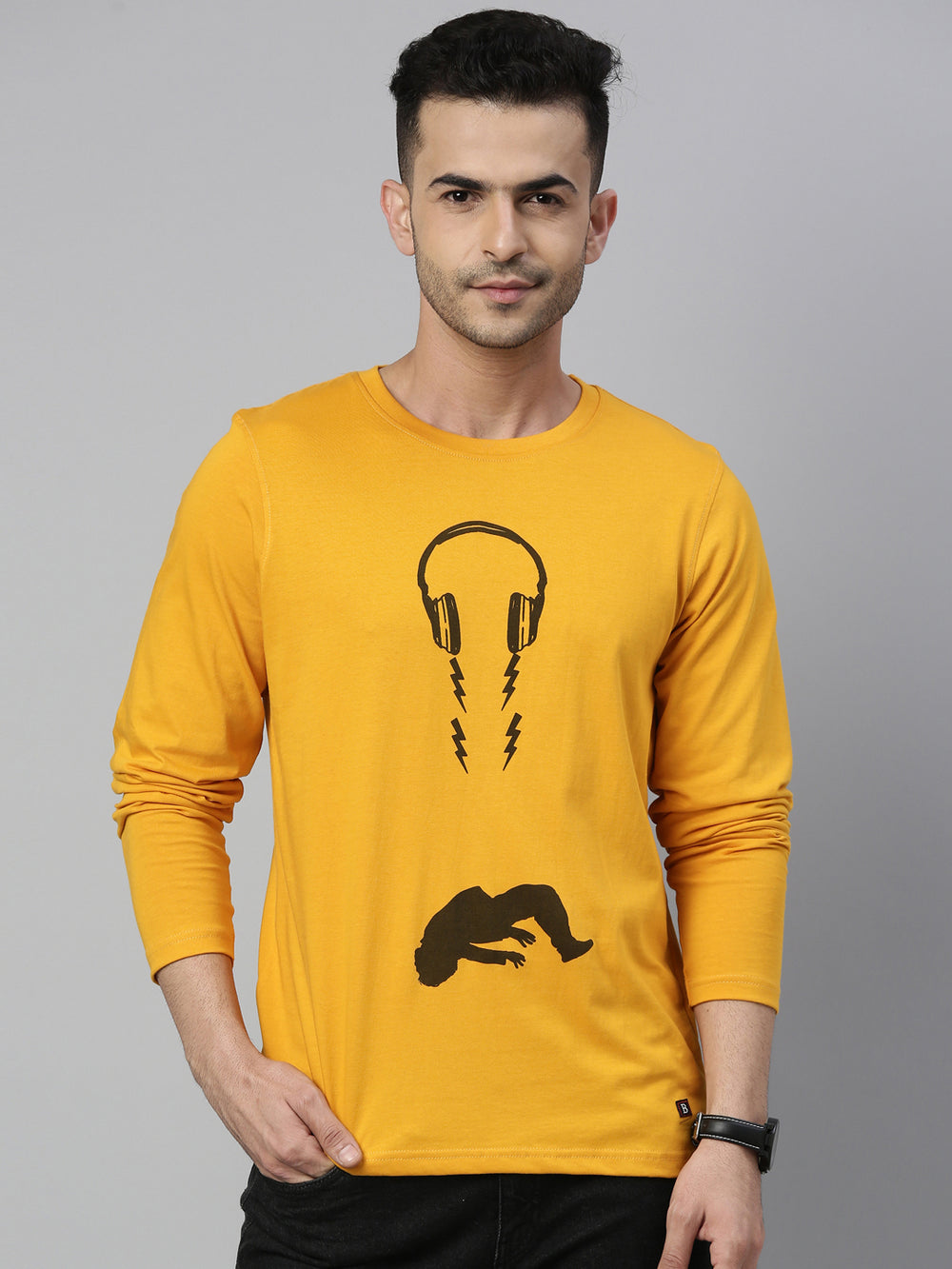 Head Phone Mustard Full Sleeves T Shirt Full Sleeves Bushirt