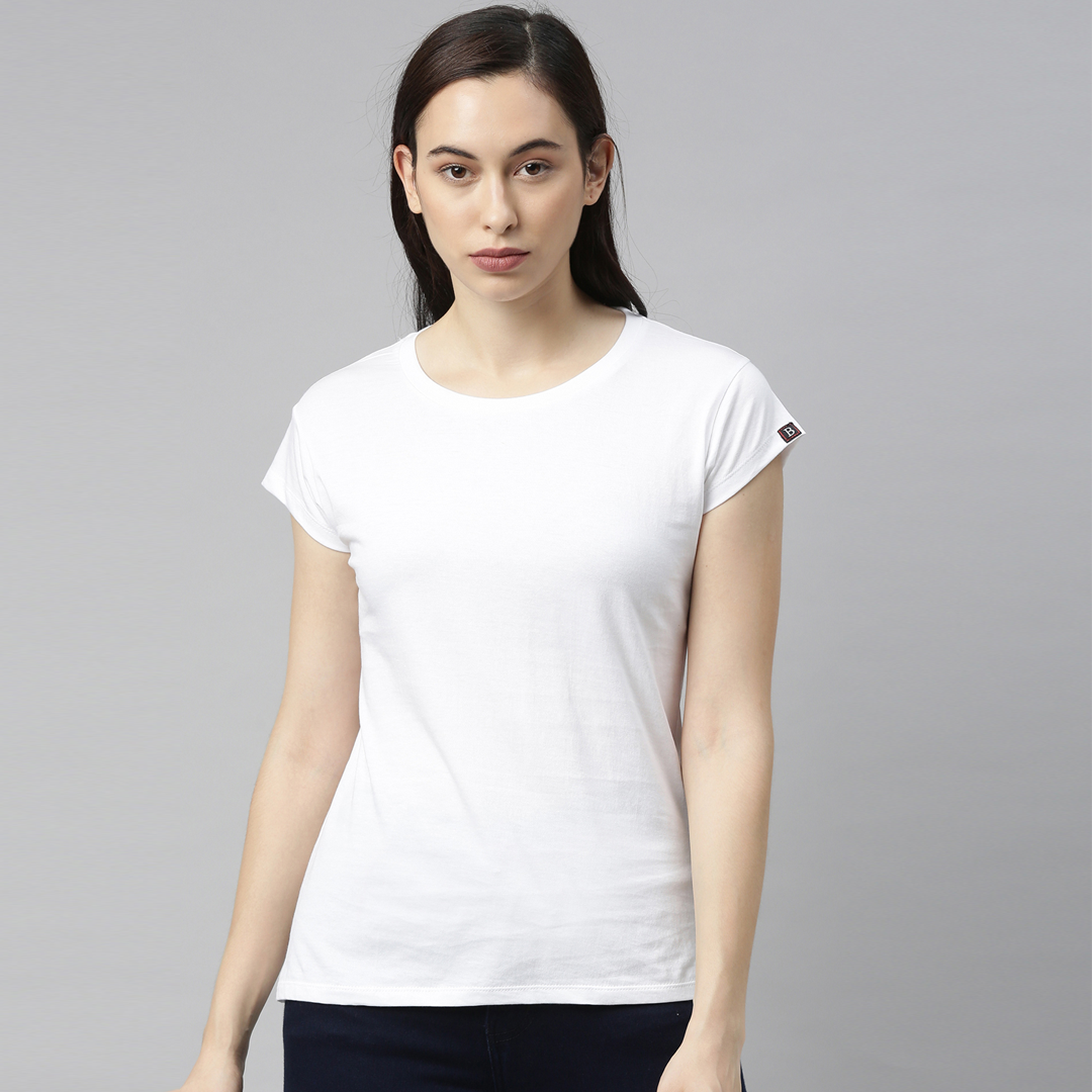 White Solid Women's T-Shirt Women's Plain T-Shirt Bushirt