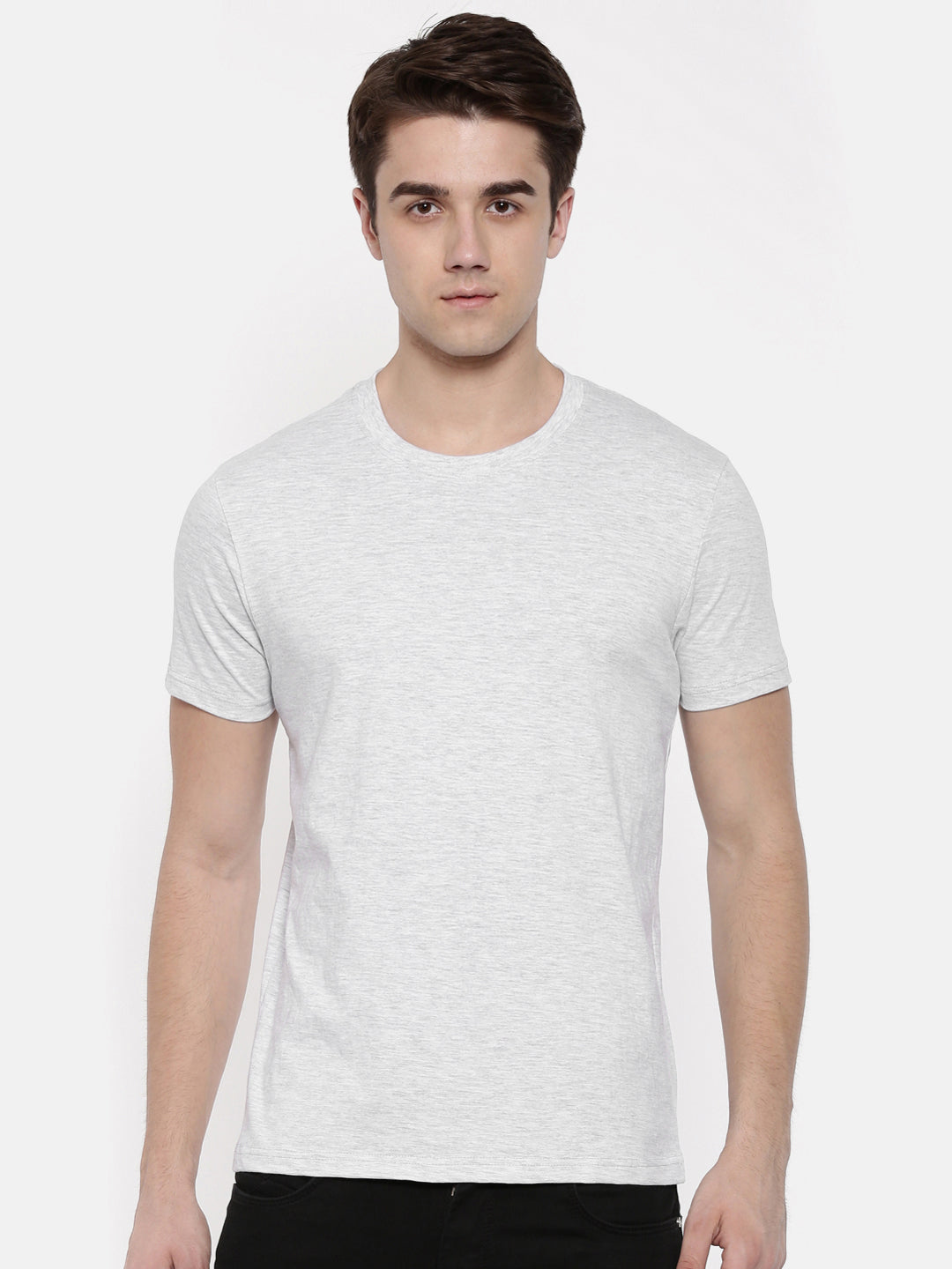 Light Grey Solid Half Sleeves T-Shirt Plain T-Shirts Bushirt