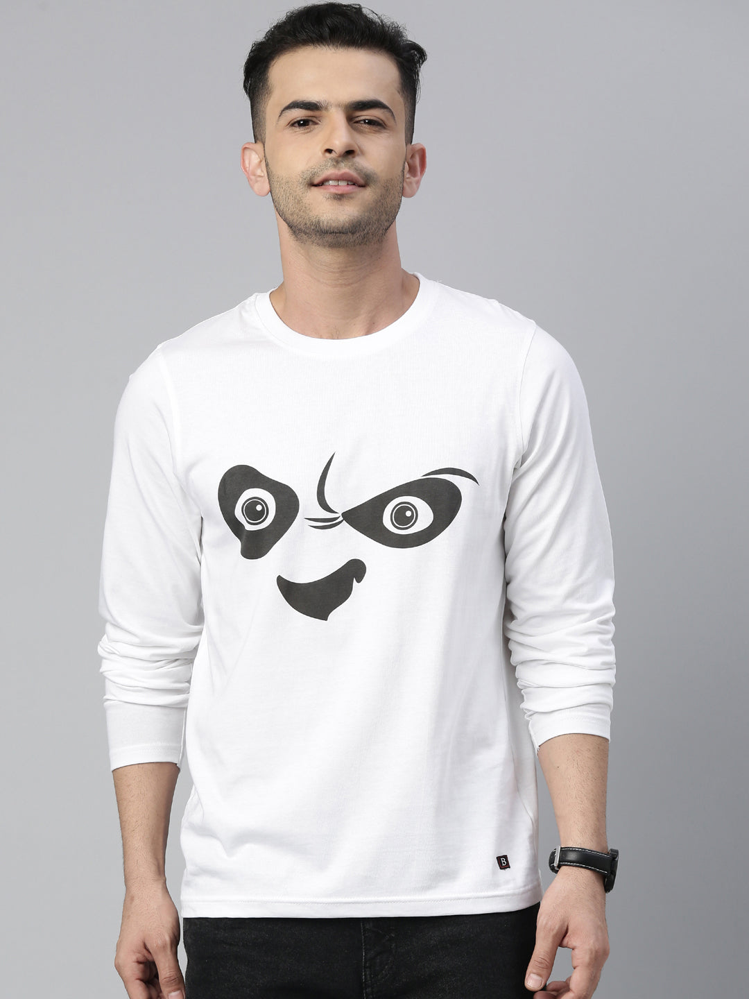 Angry Panda White Full Sleeves T Shirt Bushirt