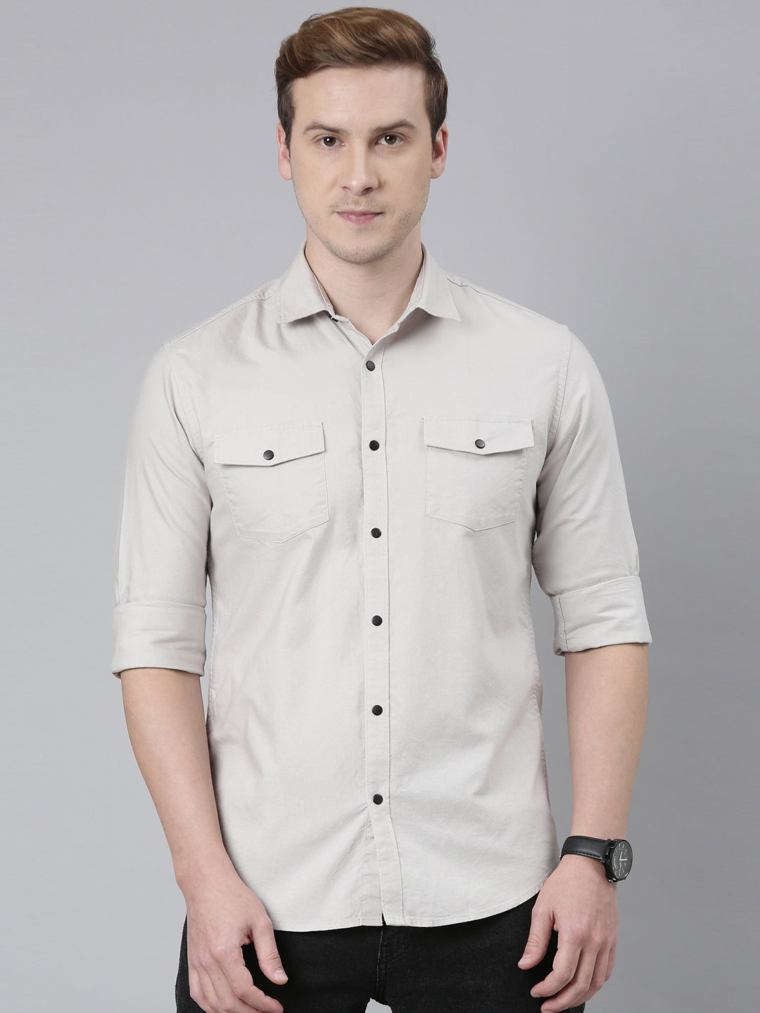 Harbor Grey Cargo Shirt Solid Shirt Bushirt