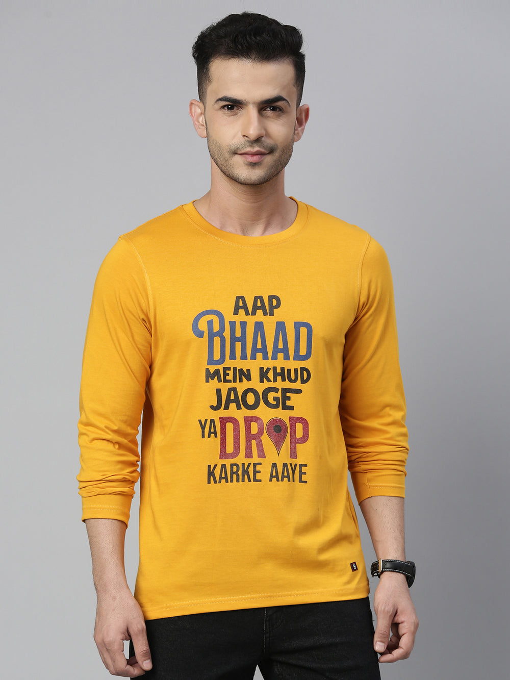 App Bhaad Mustard Full Sleeves T Shirt Full Sleeves Bushirt