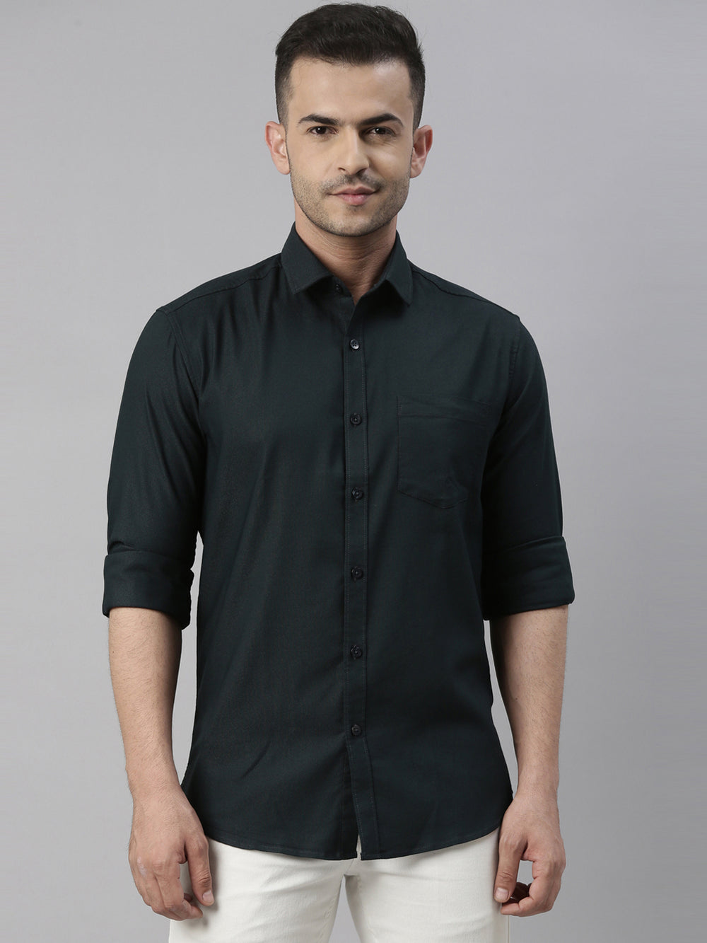 Bottle Green Solid Casual Shirt Solid Shirt Bushirt