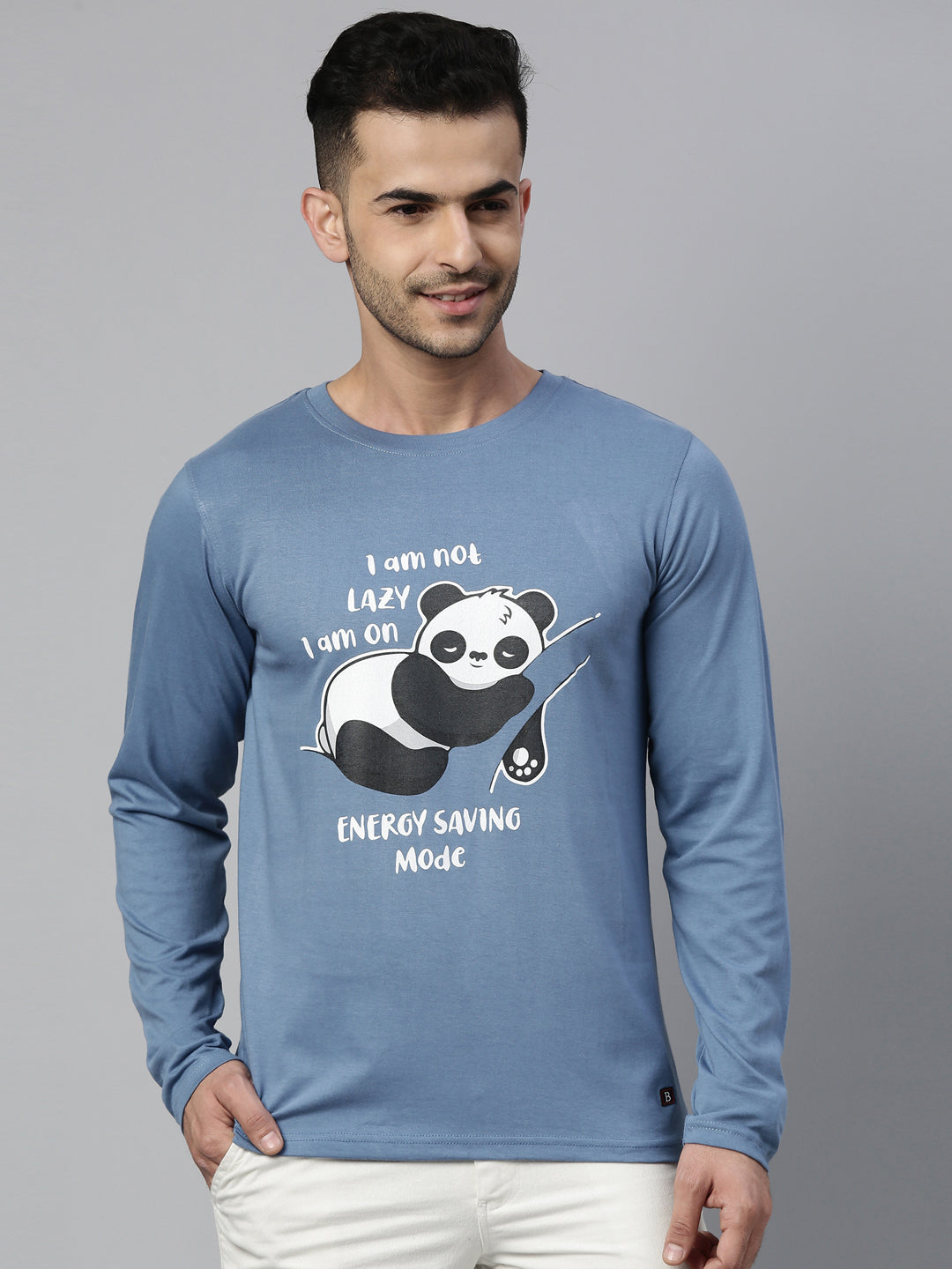 Iam Not Lazy Turquoise Blue Full Sleeves T Shirt Full Sleeves Bushirt