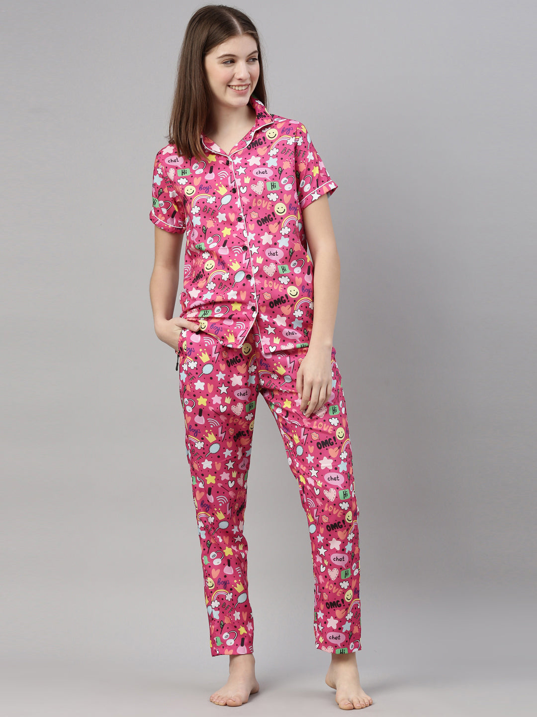 Love Chat Dark Pink Women's Night Suit Women's Night Suit Bushirt