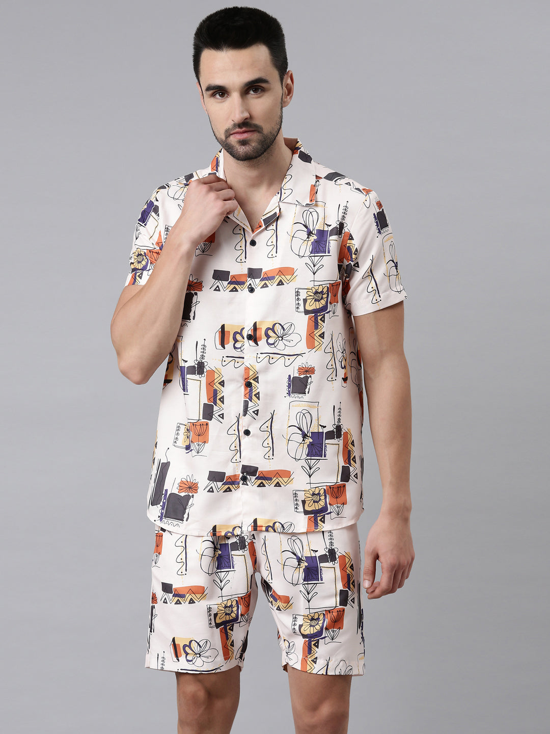 Cream Printed Co-Ords Co-Ords Bushirt