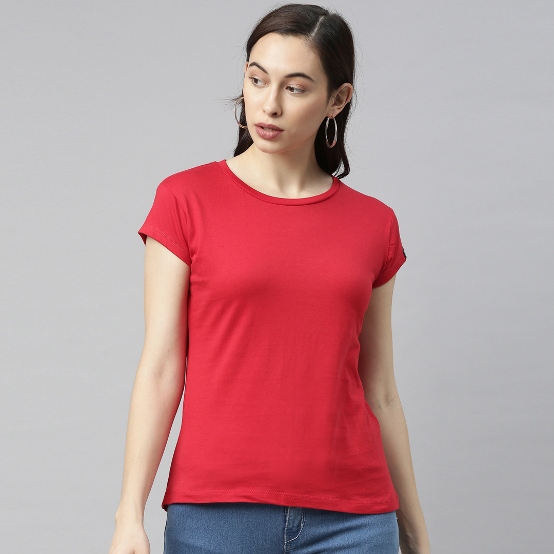 Red Solid Women's T-Shirt Women's Plain T-Shirt Bushirt