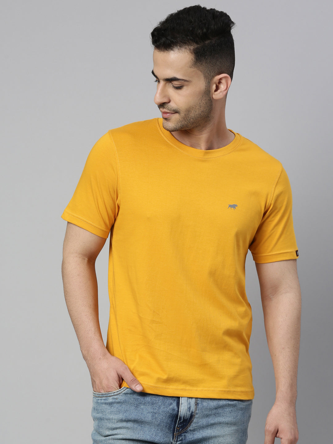 Mustard Solid Half Sleeves T-Shirt Plain T-Shirts Bushirt