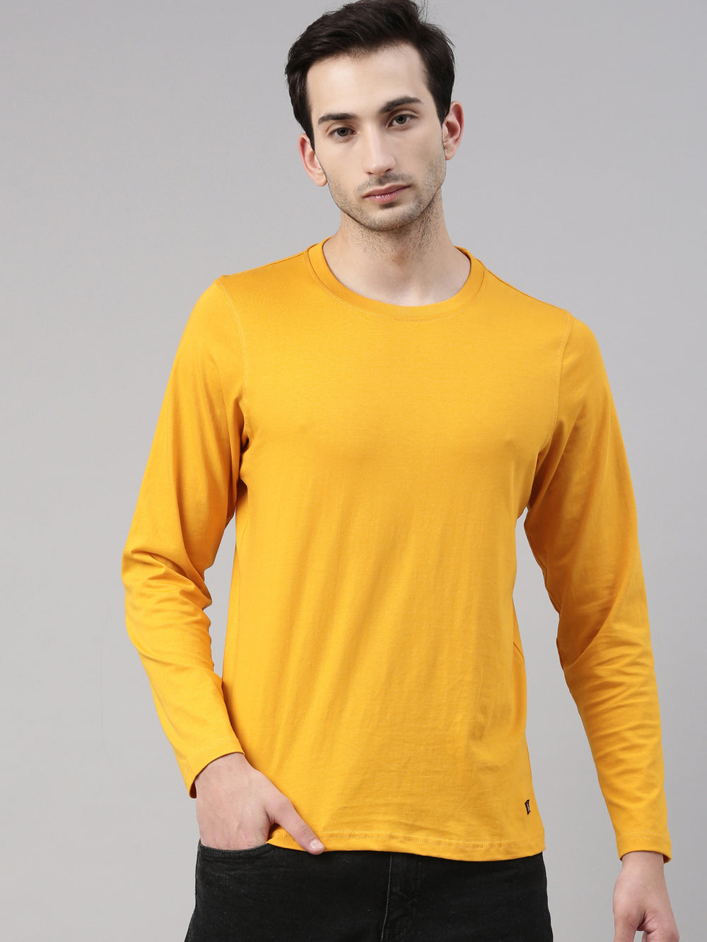 Mustard Solid Full Sleeves T Shirt Full Sleeves Bushirt