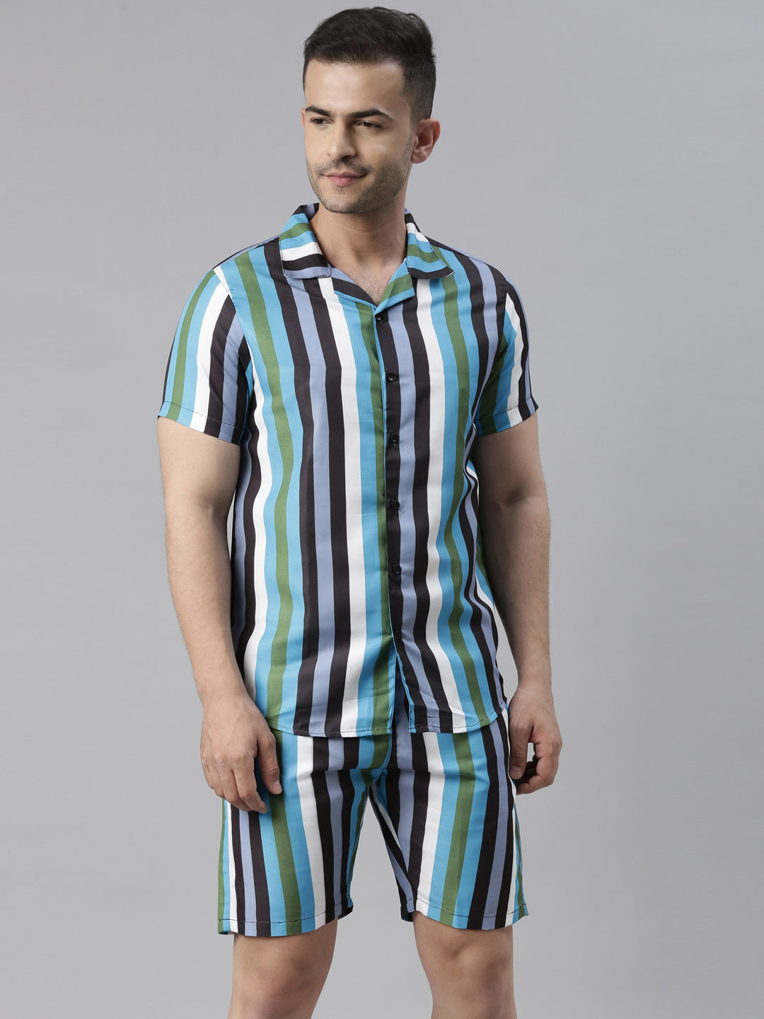Spruce Black Stripe Night Suits Co-Ords Bushirt
