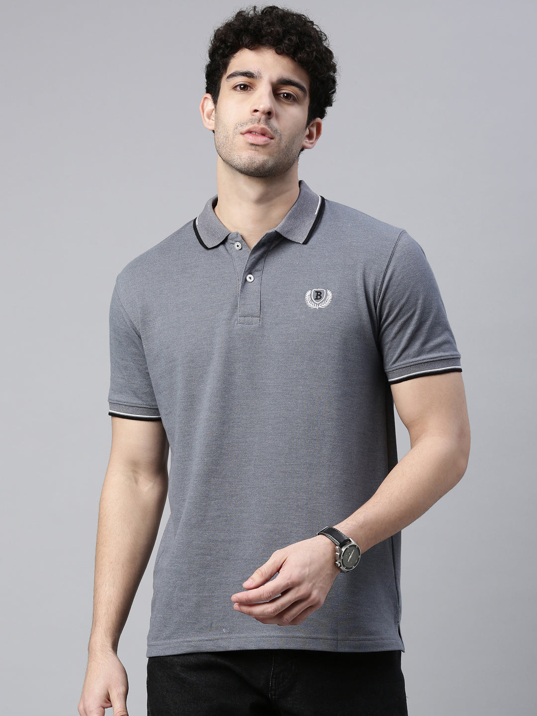 Grey Mélange Tipped Polo T-Shirt Polo Tees Bushirt