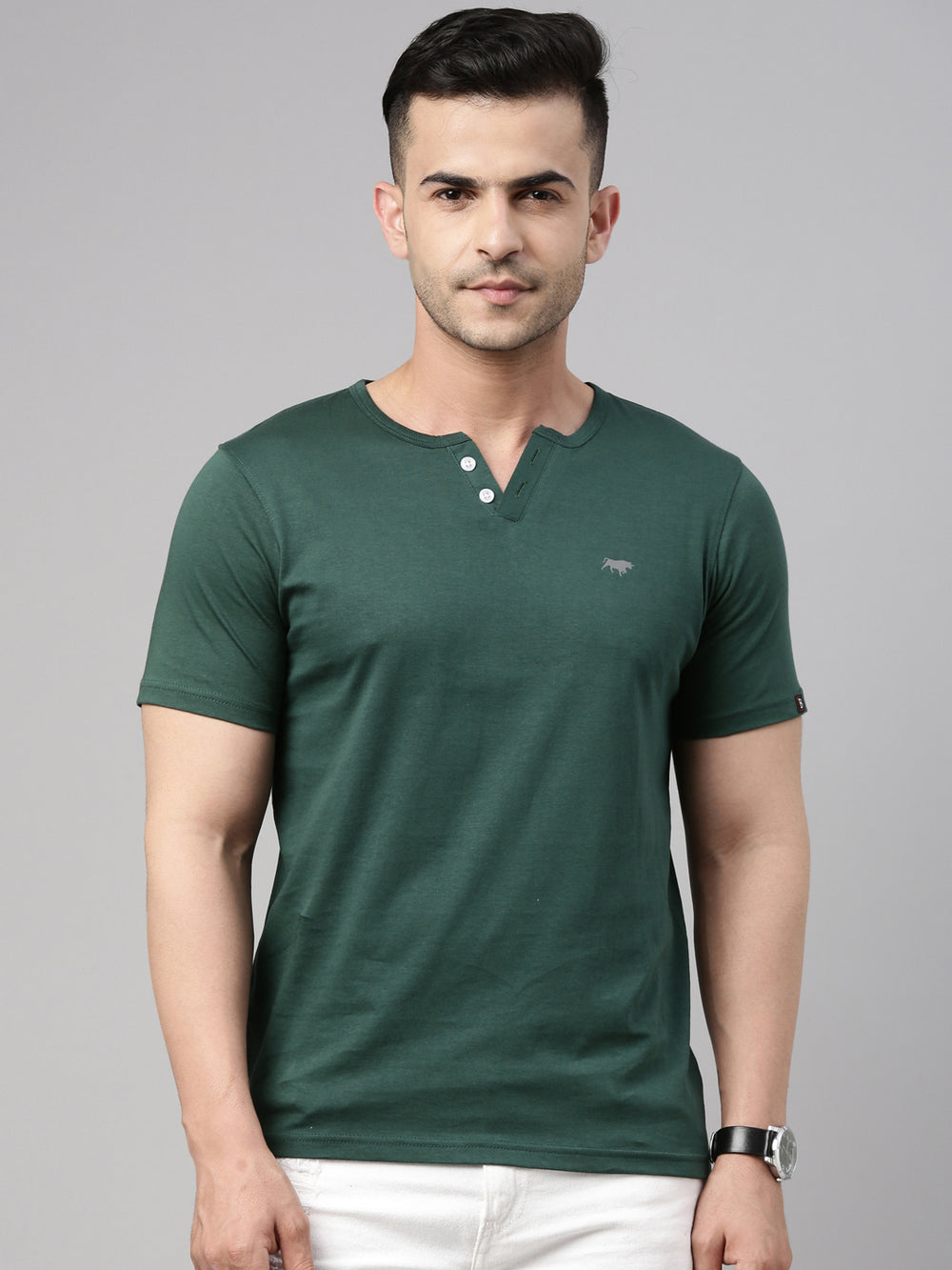 Bottle Green Half Sleeves Henley T Shirt Henley T Shirt Bushirt