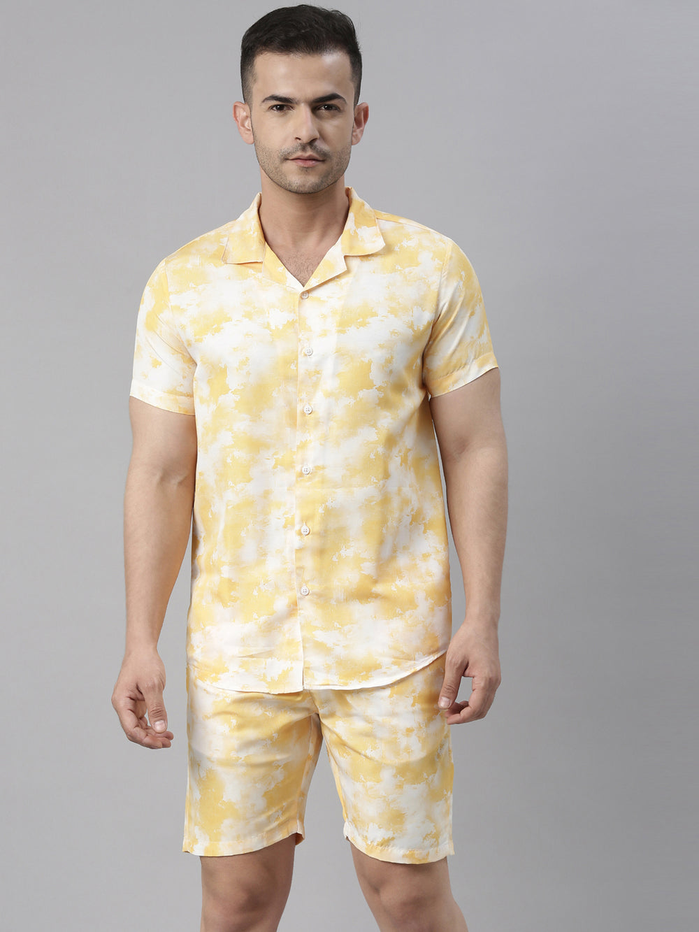 Tie Dye Yellow Night Suits Co-Ords Bushirt   
