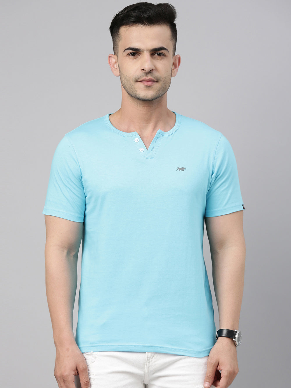 Cadded Blue Half Sleeves Henley T Shirt Henley T Shirt Bushirt