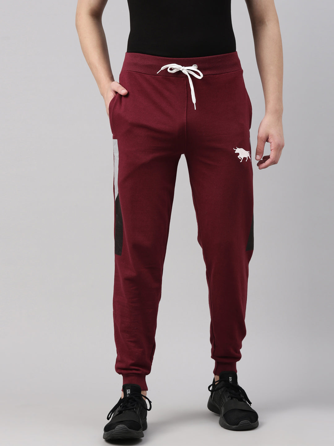 Maroon Solid Side Block Joggers Men's Joggers Bushirt