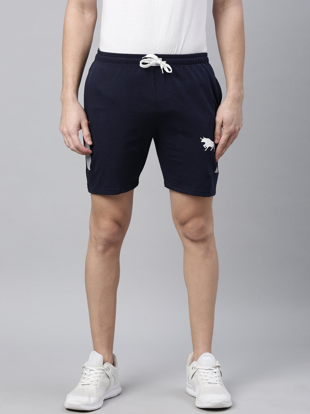 Navy Blue Side Block Print Shorts Men's Shorts Bushirt
