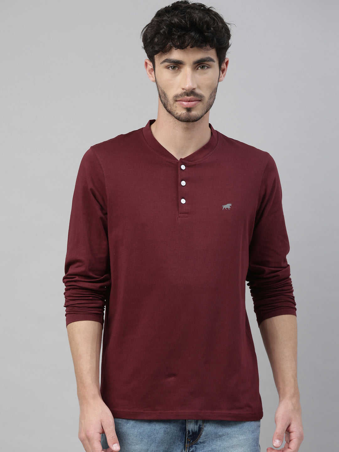 Maroon Full Sleeves Henley T Shirt Full Sleeves Bushirt