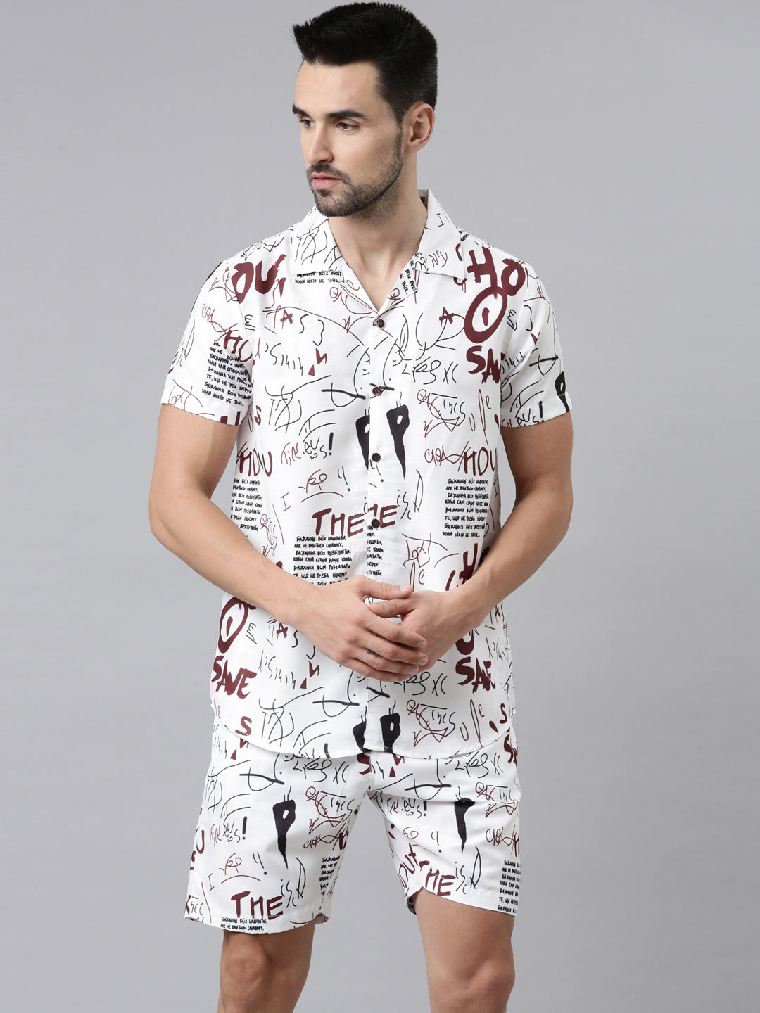 Vintage Pictorial White Co-Ords Co-Ords Bushirt