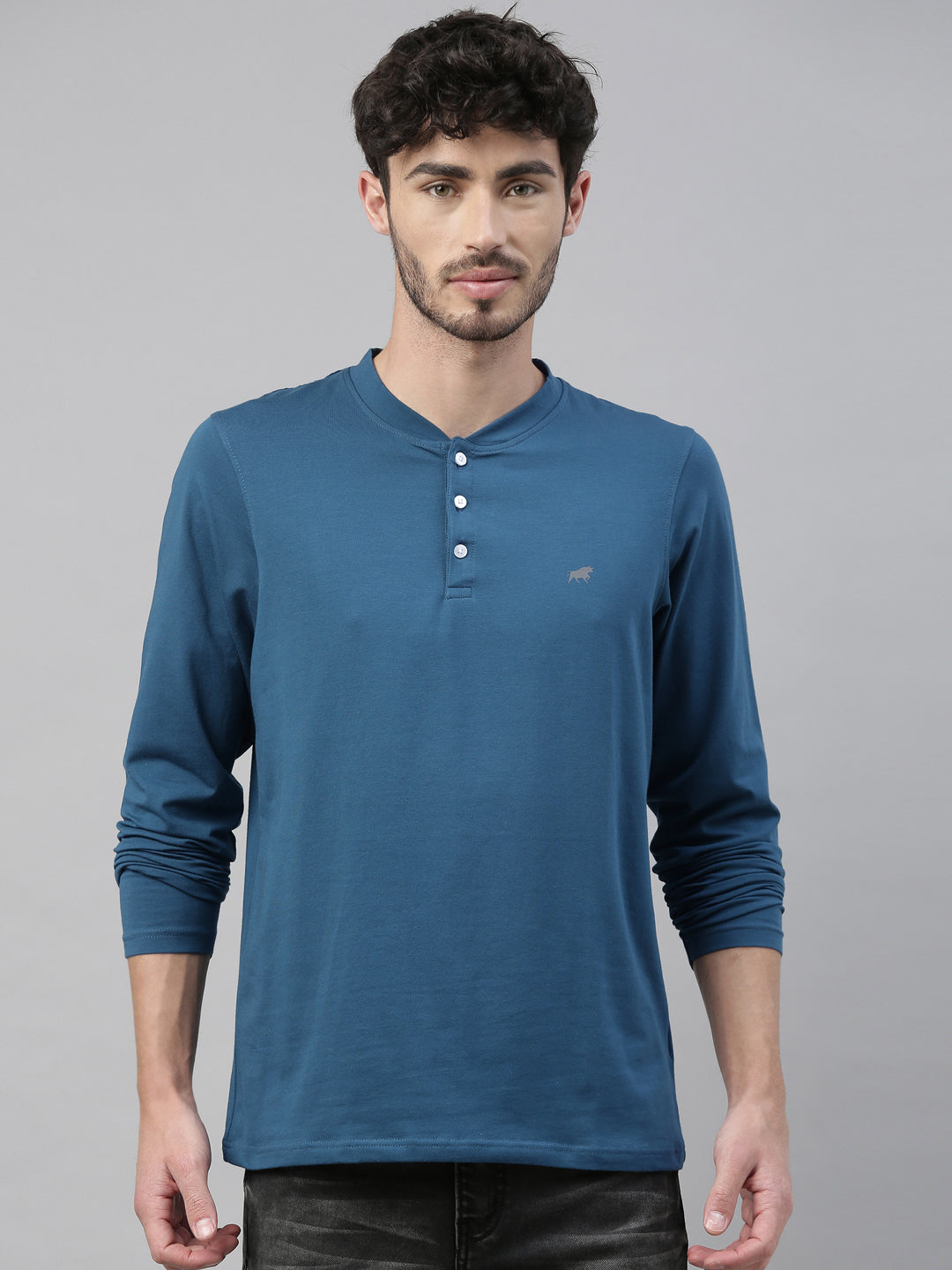 Teal Green Full Sleeves Henley T Shirt Full Sleeves Bushirt