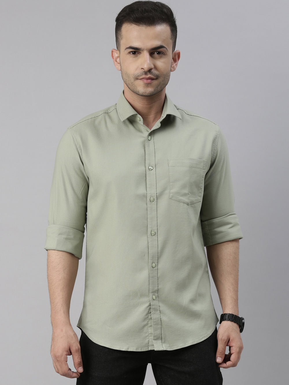 Pickle Green Solid Casual Shirt Solid Shirt Bushirt