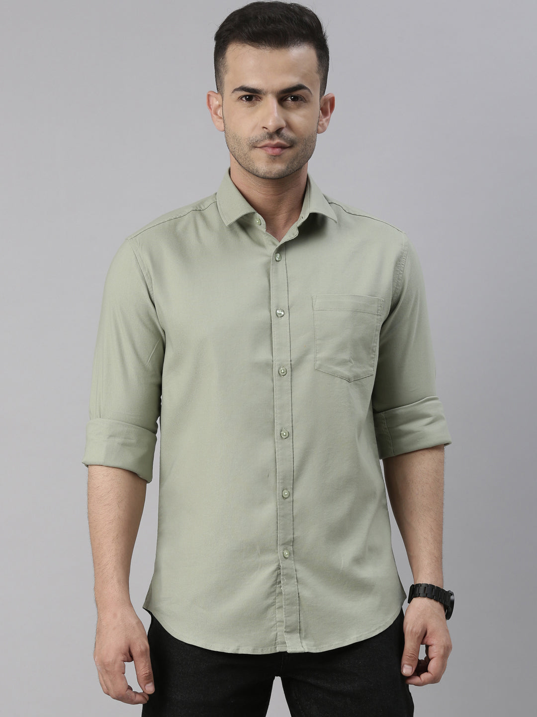 Pickle Green Solid Casual Shirt Solid Shirt Bushirt   