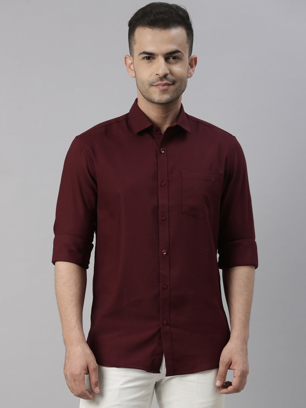 Maroon Solid Casual Shirt Solid Shirt Bushirt