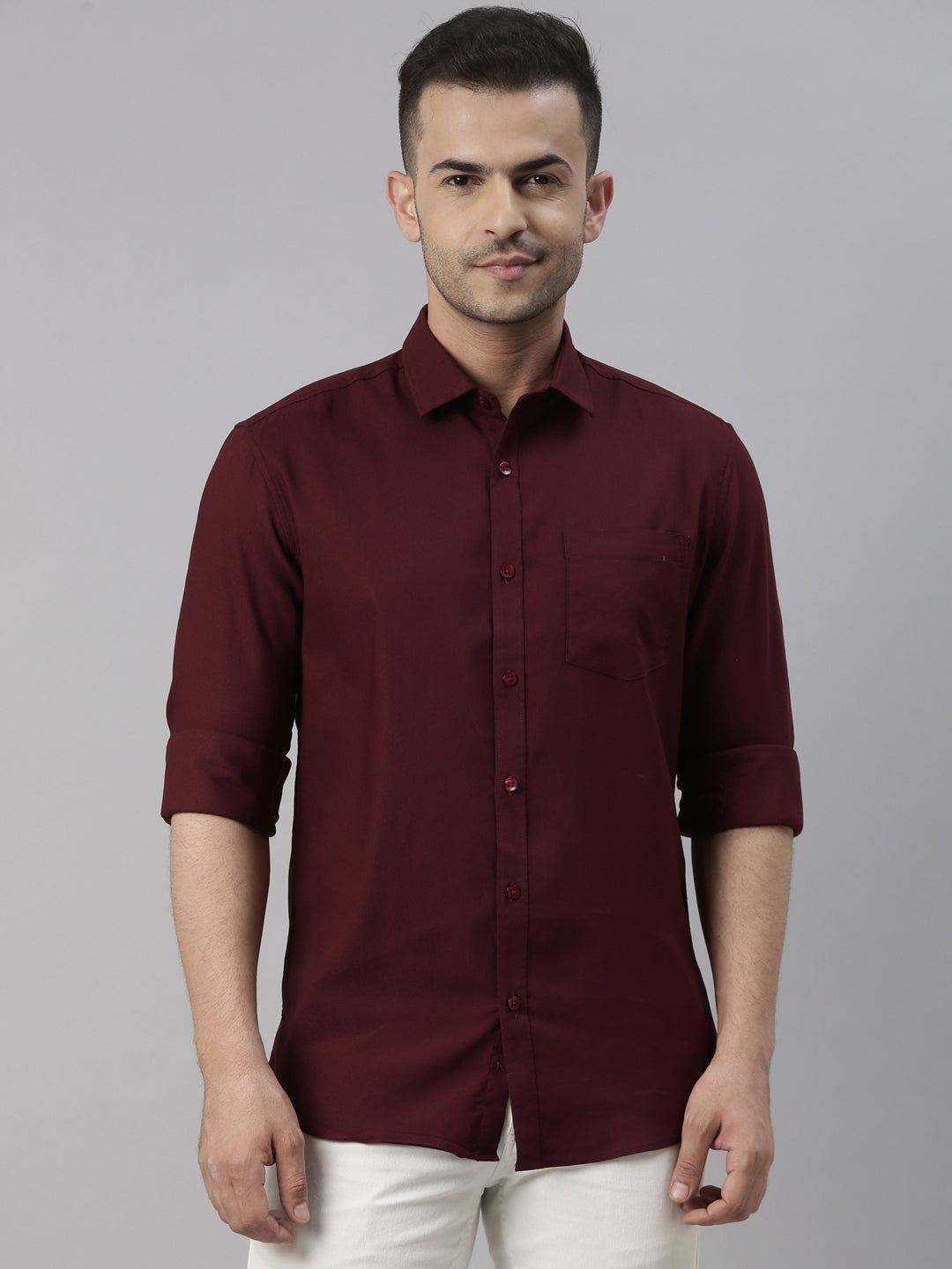 Maroon Solid Casual Shirt Solid Shirt Bushirt   